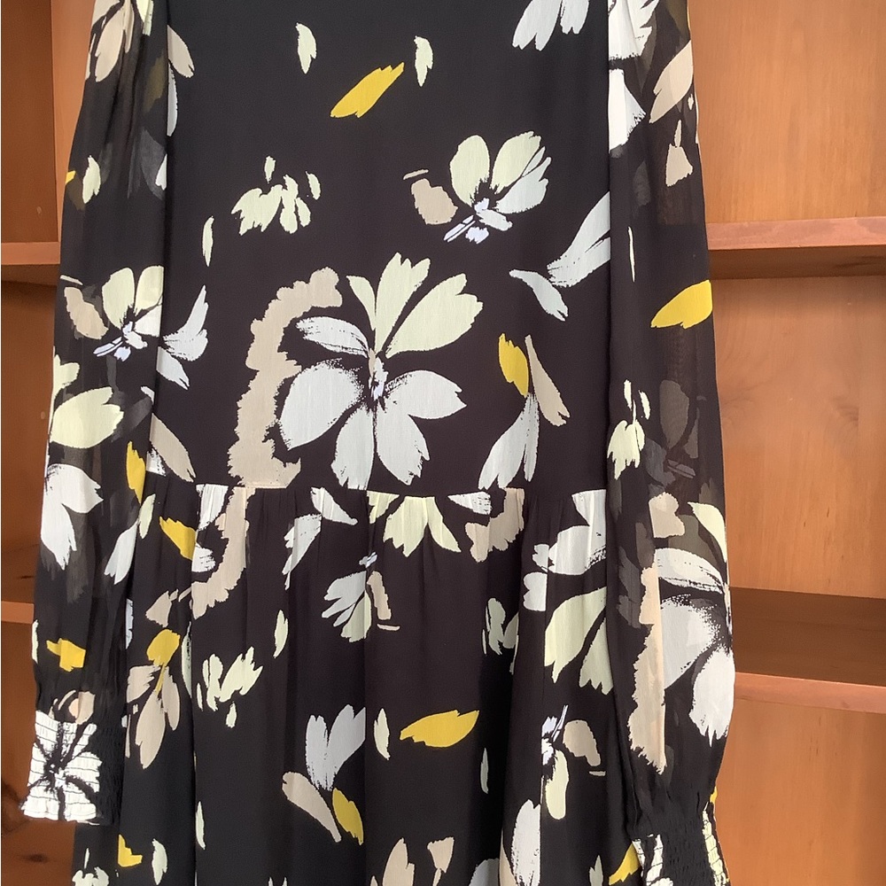 InWear (Copenhagen) Floral Midi Drop Waist Dress Black White Yellow Size 10 - Picture 7 of 13